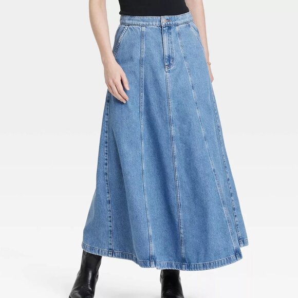 Universal Thread Women's Denim Circle Medium Wash Maxi Skirt - Picture 1 of 2